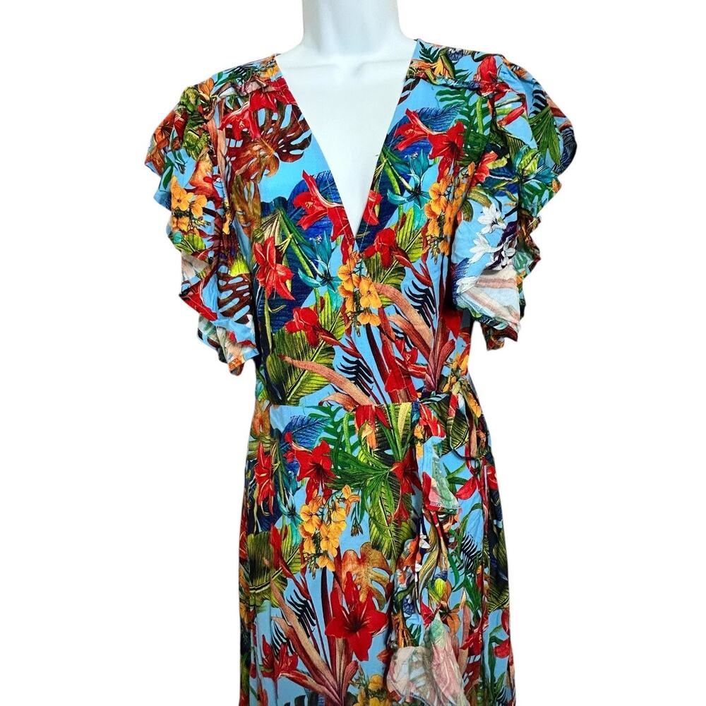 Bali ELF Made By Hand Carmen Floral Tiered Wrap Maxi Dress Sz XL Jungle Oasis - Picture 4 of 10